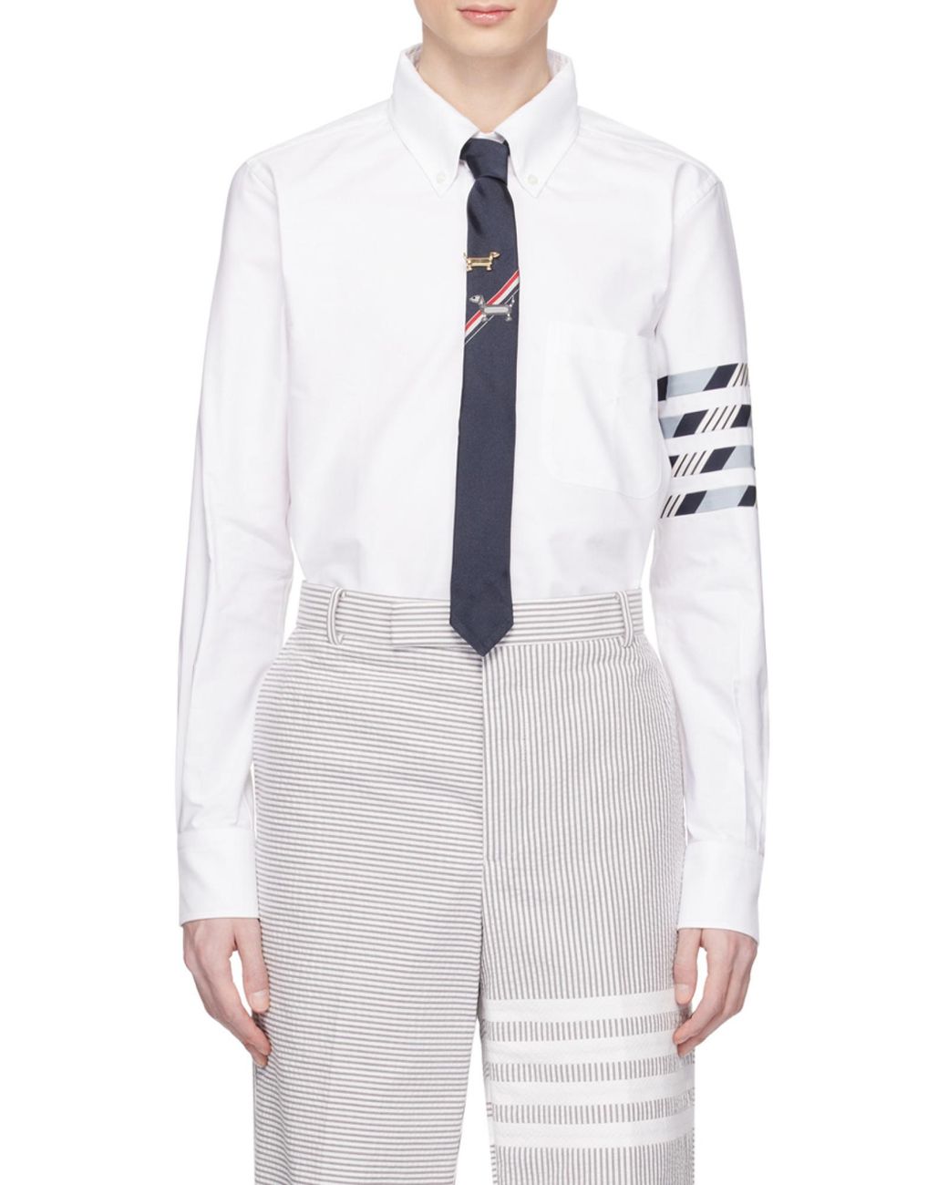 Thom Browne White Bar Striped Buttoned Shirt for men