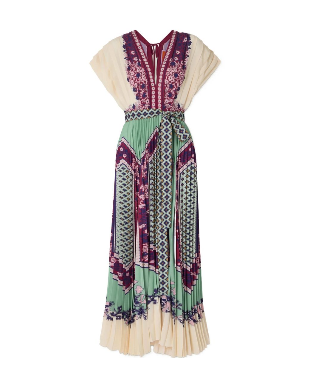 LaDoubleJ Multicolor V-Neck Floral Pleated Midi Dress