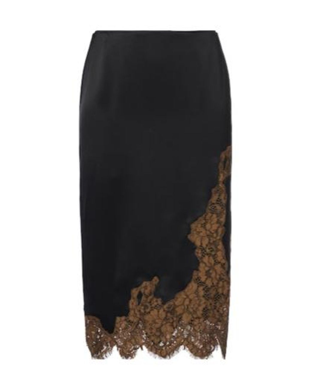 Dorothee Schumacher Black Shiny Statement Lace-Trimmed Satin Midi Skirt