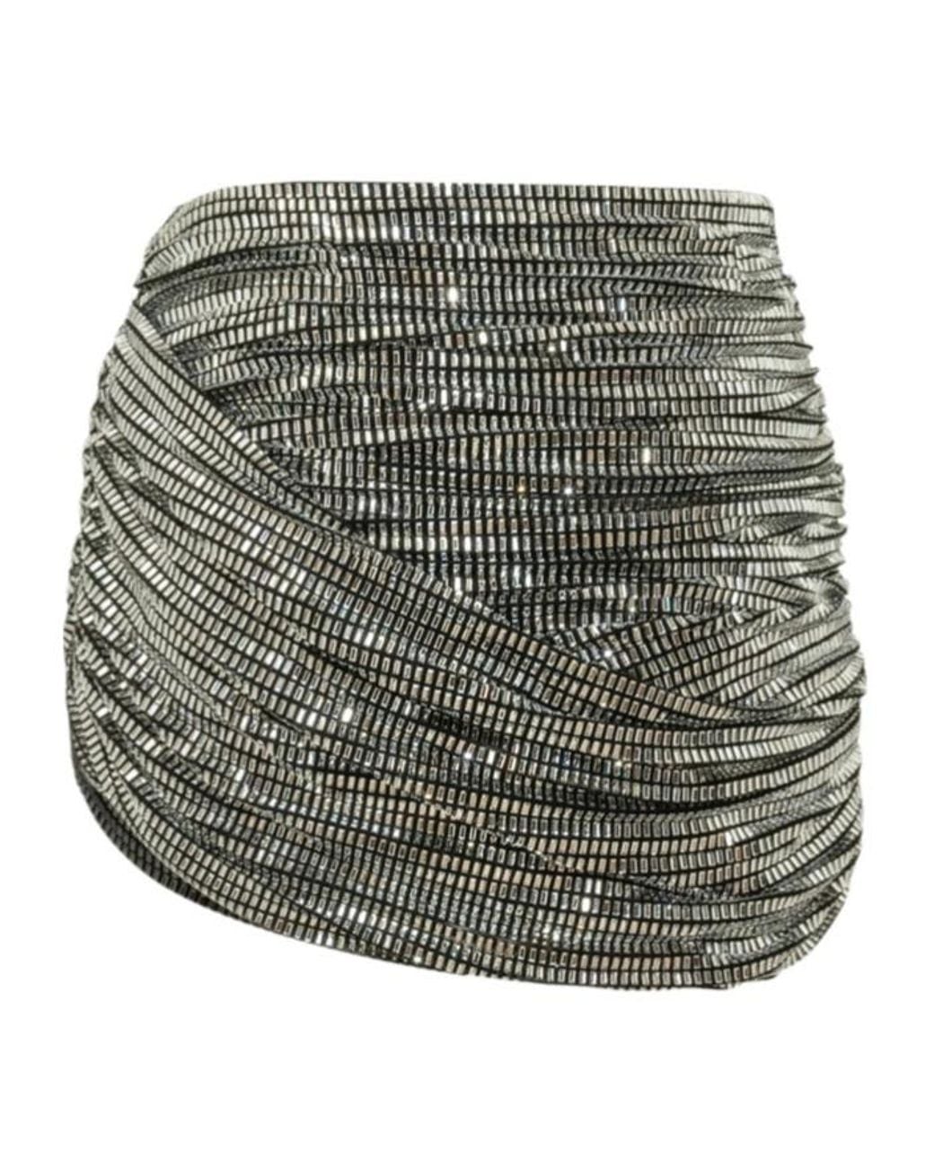 Self-Portrait Gray Draped Embellished Mini Skirt