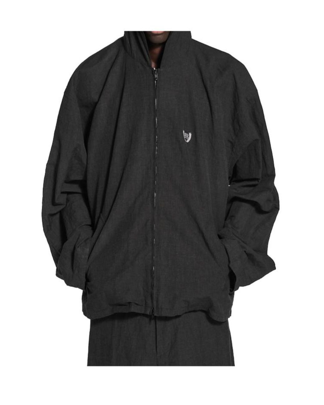 Balenciaga Black Logo Embroidered Zip-Up Hooded Jacket for men