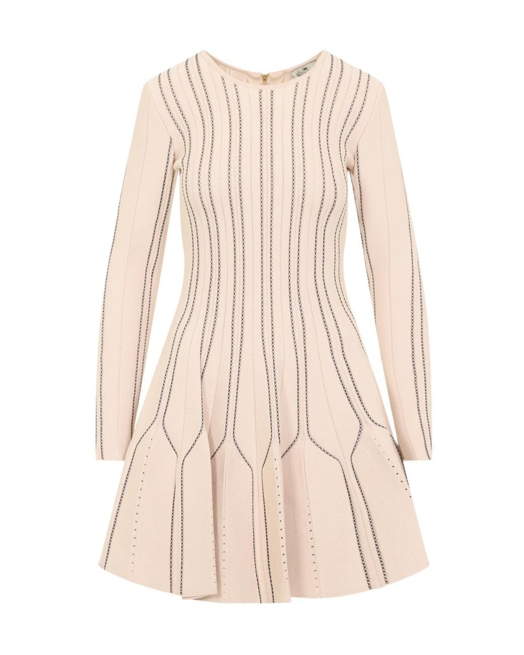 Elisabetta Franchi Natural Dress With Wavy Topstitching Detail