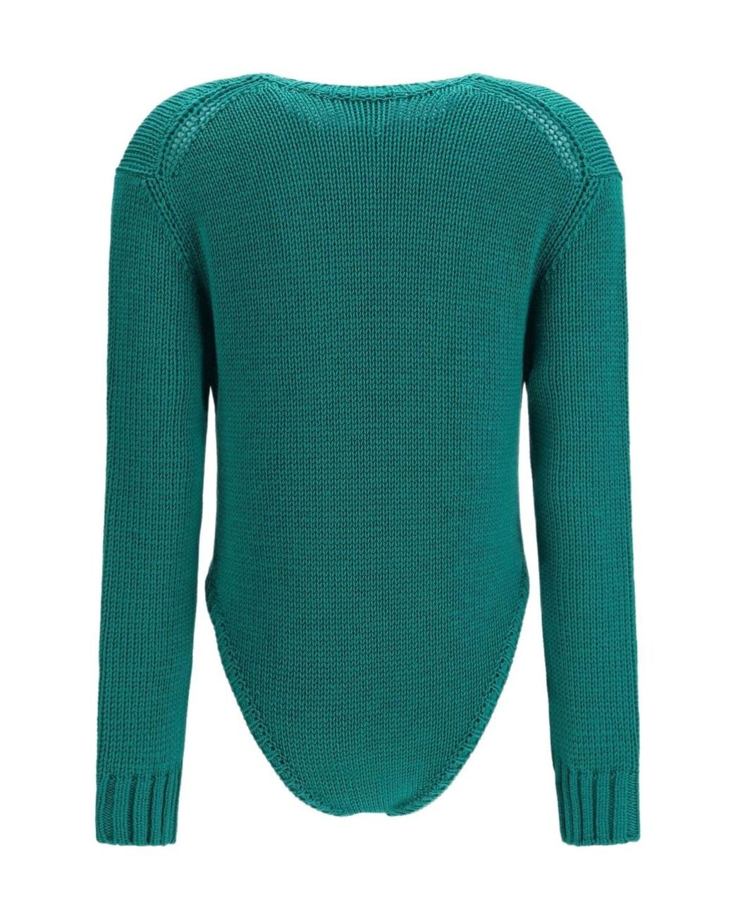 Forte_forte Green Cable Knit V-Neck Bodysuit