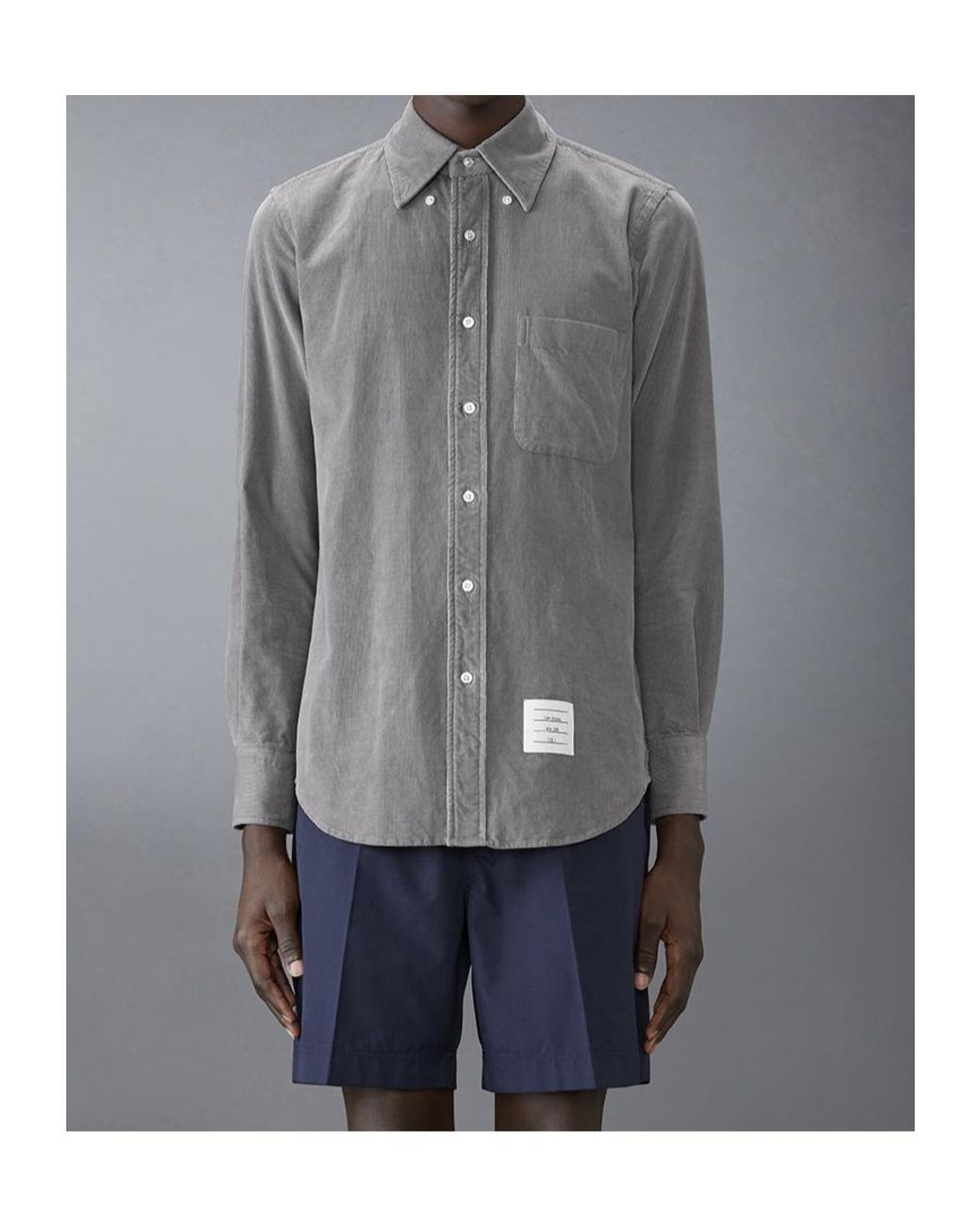 Thom Browne Gray Logo-Patch Corduroy Shirt for men