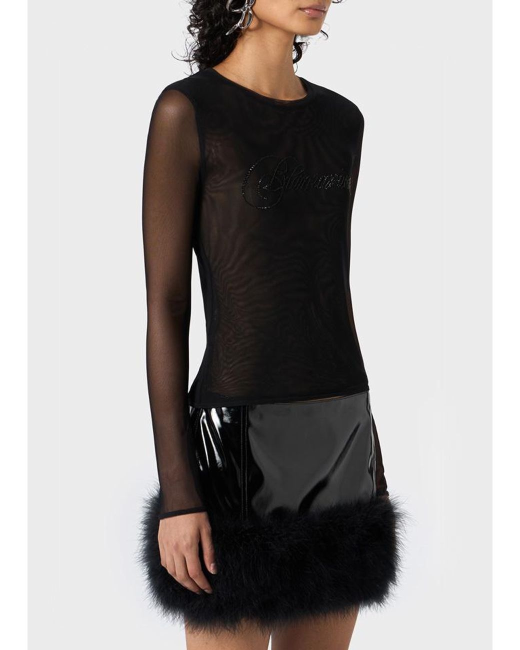 Blumarine Black Rhinestone-Logo T-Shirt