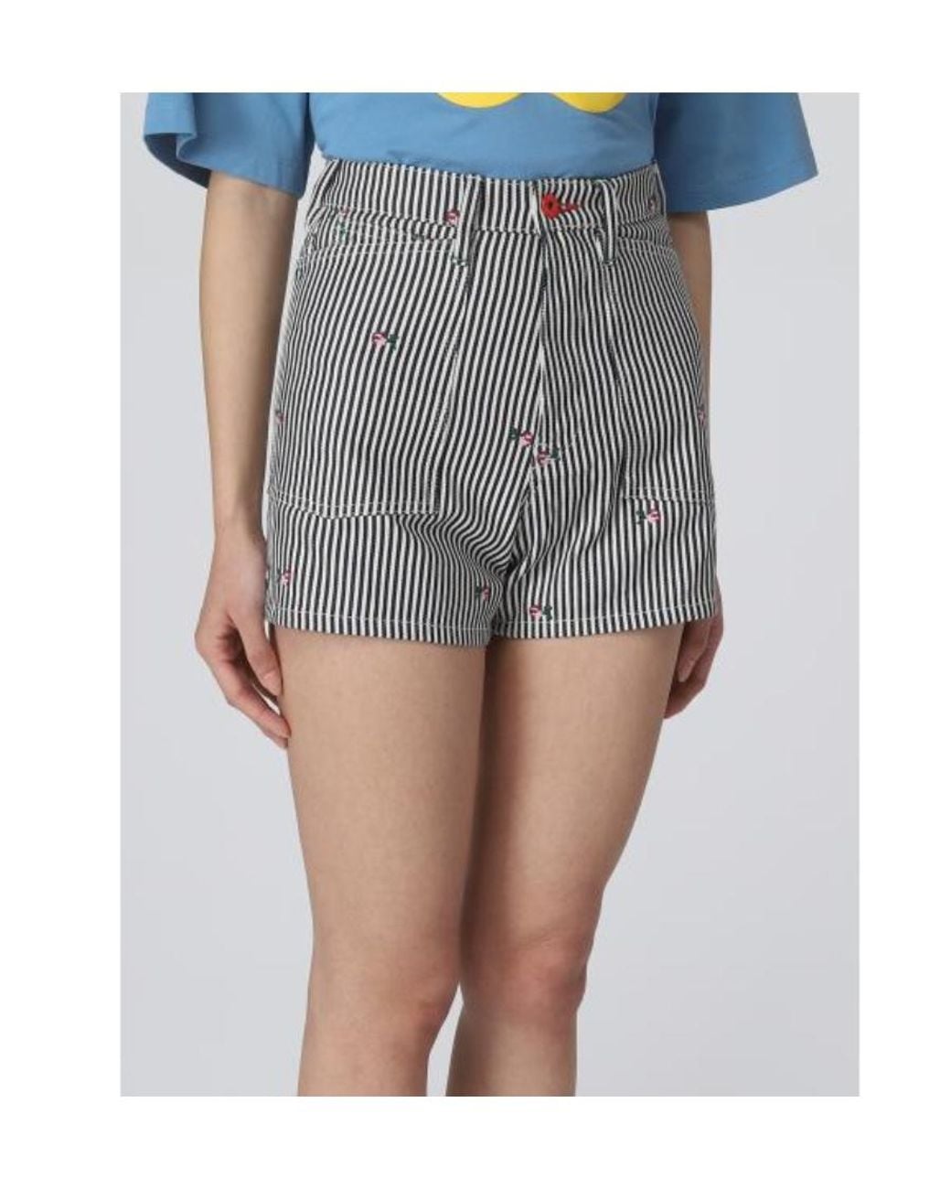 KENZO Blue Striped Embroidered High-Waisted Shorts