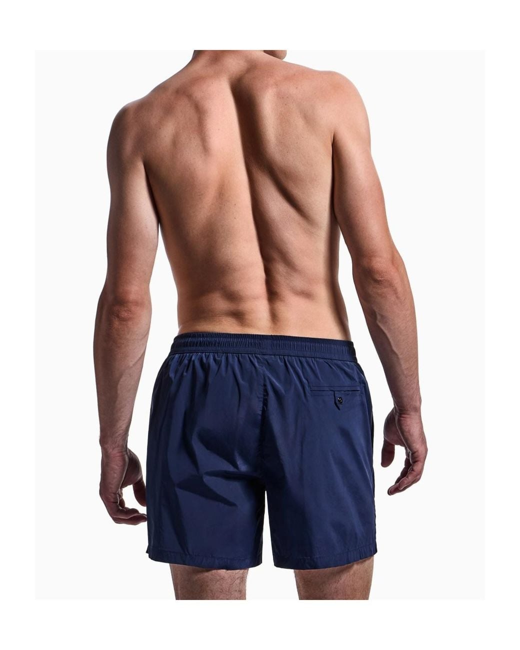 Giorgio Armani Blue Logo Patch Drawstring Swim Shorts for men