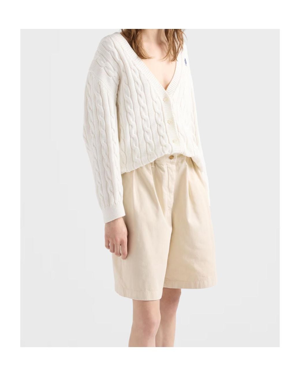 Prada White Cable-Knit Logo Cardigan
