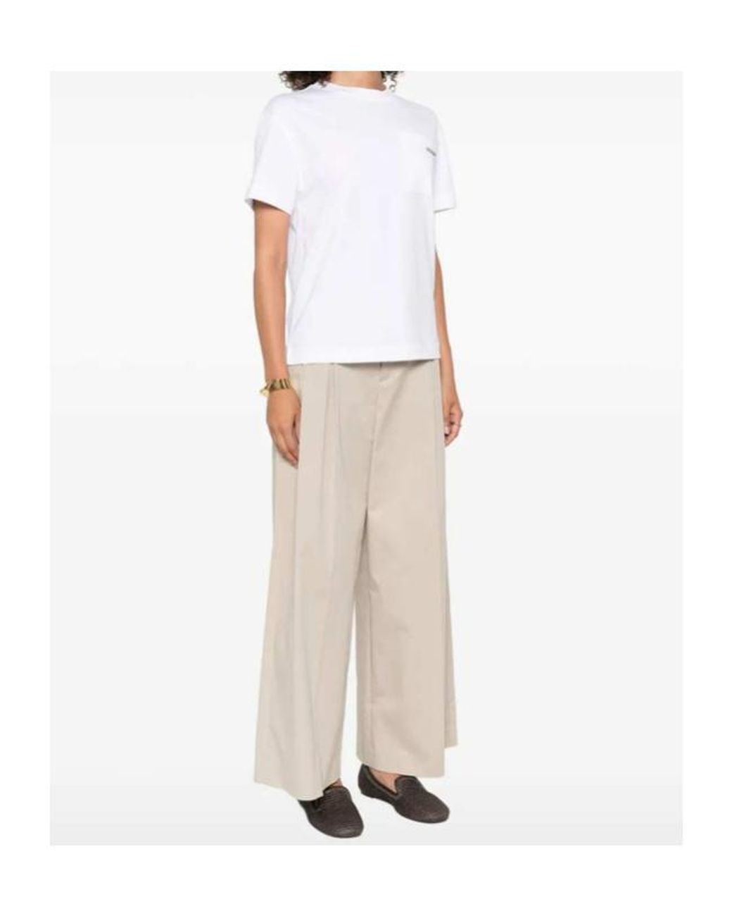 Brunello Cucinelli White Shiny Tab Crewneck T-Shirt