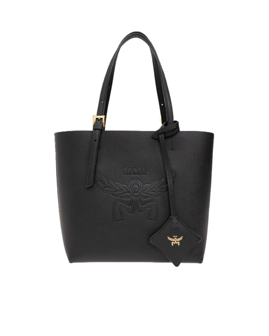 MCM Black Himmel Logo Debossed Tote Bag