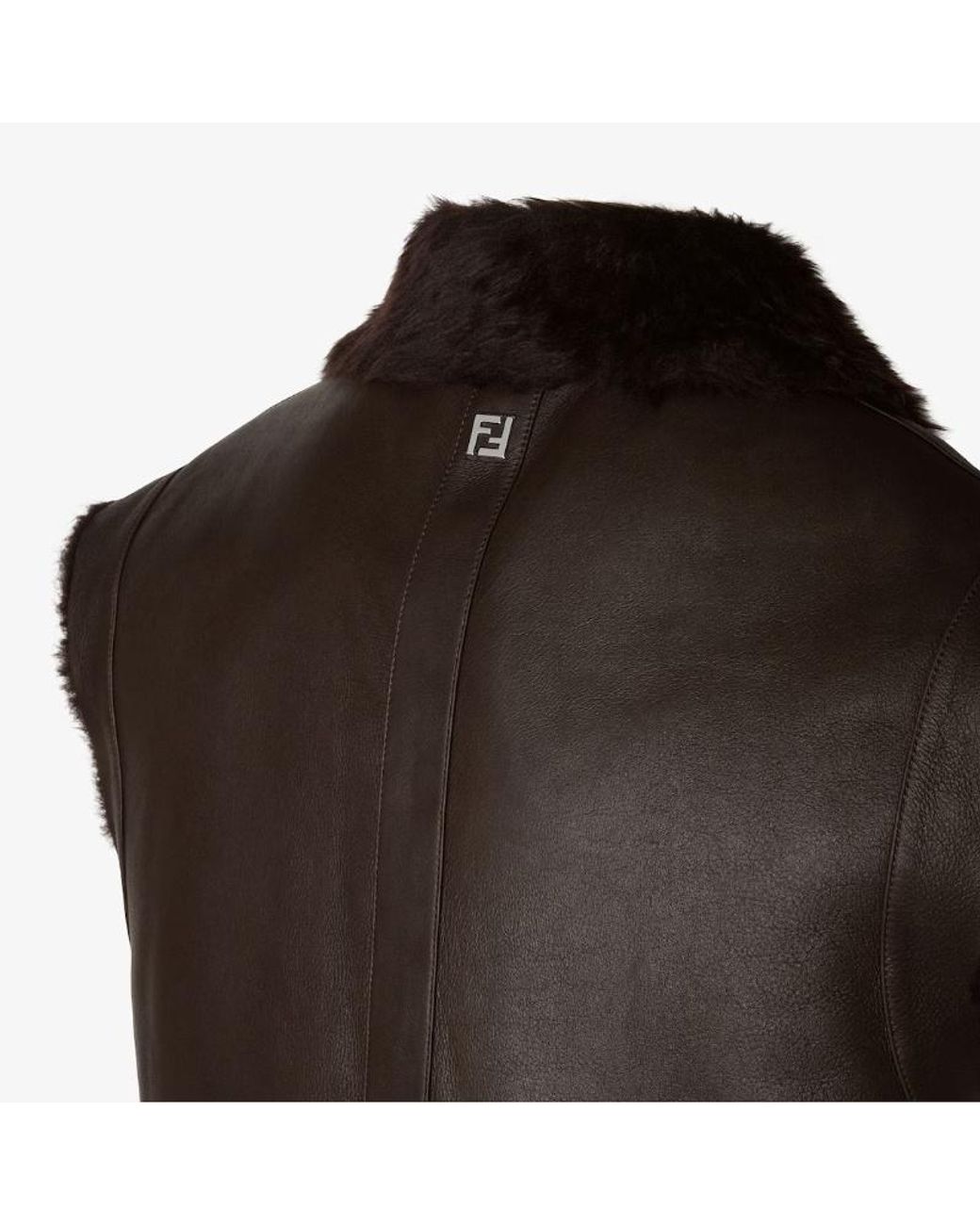 Fendi Black Ff Plaque Cropped Shearling Vest for men