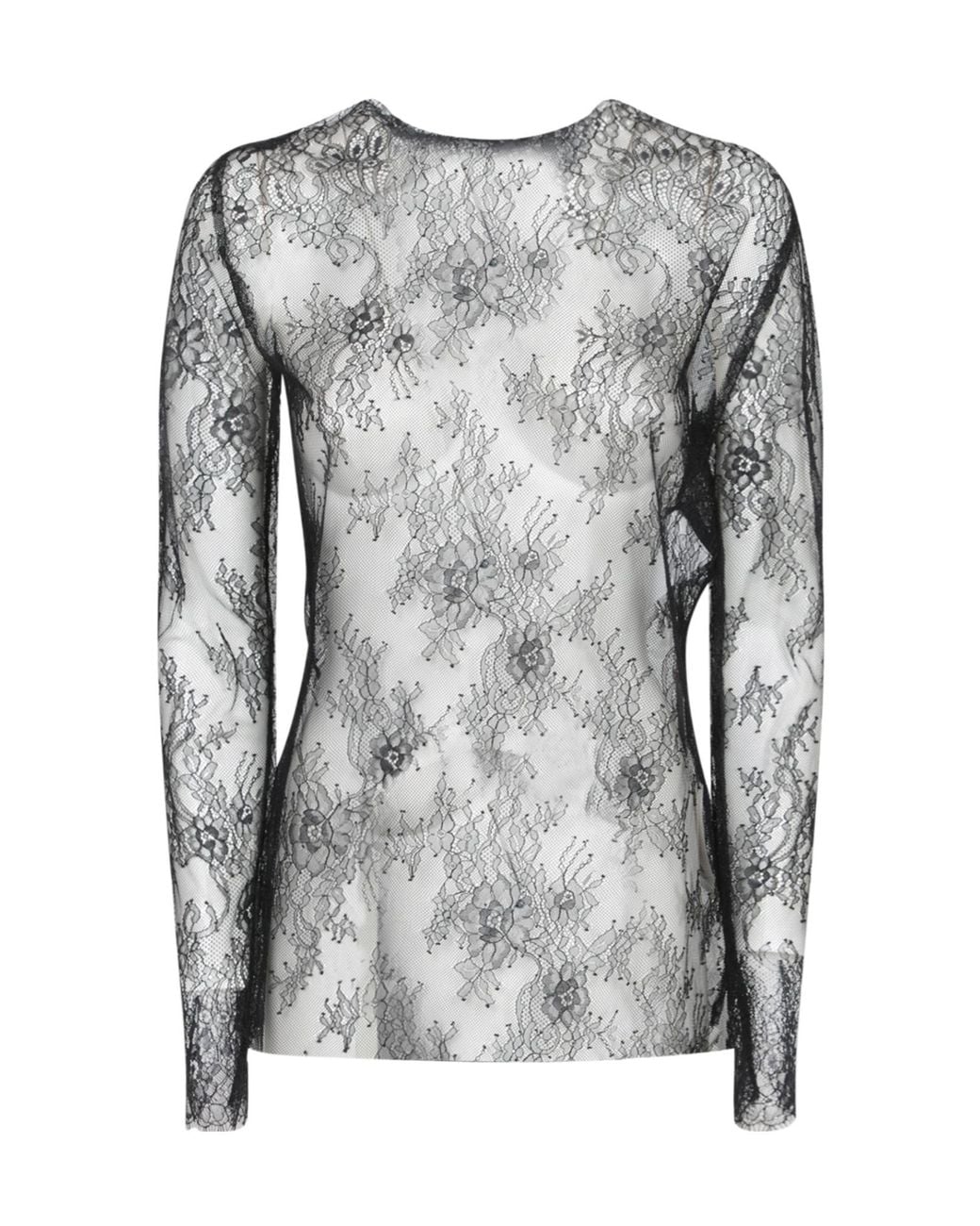 Alberta Ferretti Gray Long-Sleeved Lace T-Shirt