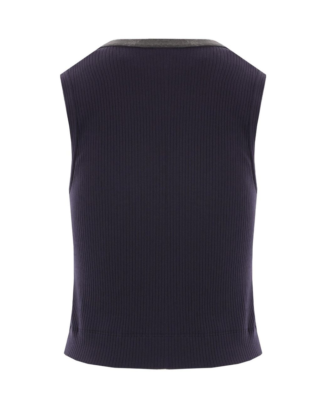 Brunello Cucinelli Blue V-Neck Sleeveless Ribbed Top