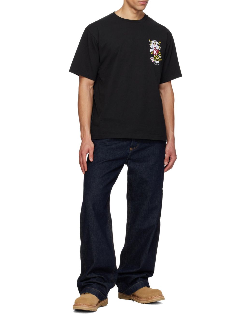 KENZO Black Oversized Cotton T-Shirt With Wild Tiger Embroidery for men