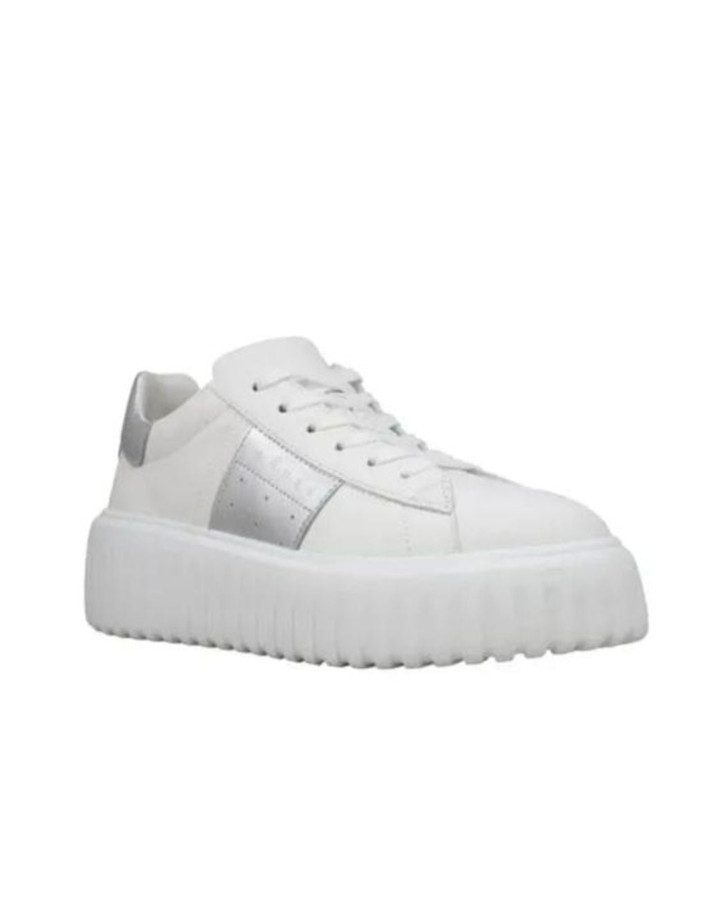 Hogan White Round-Toe Lace-Up Sneakers