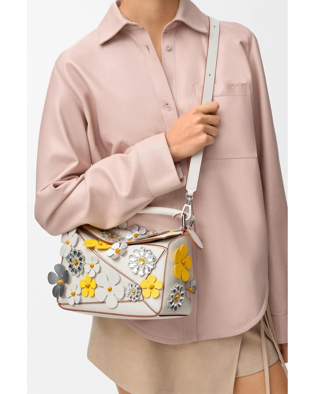 Loewe Metallic Small Puzzle Floral-Appliqué Tote Bag