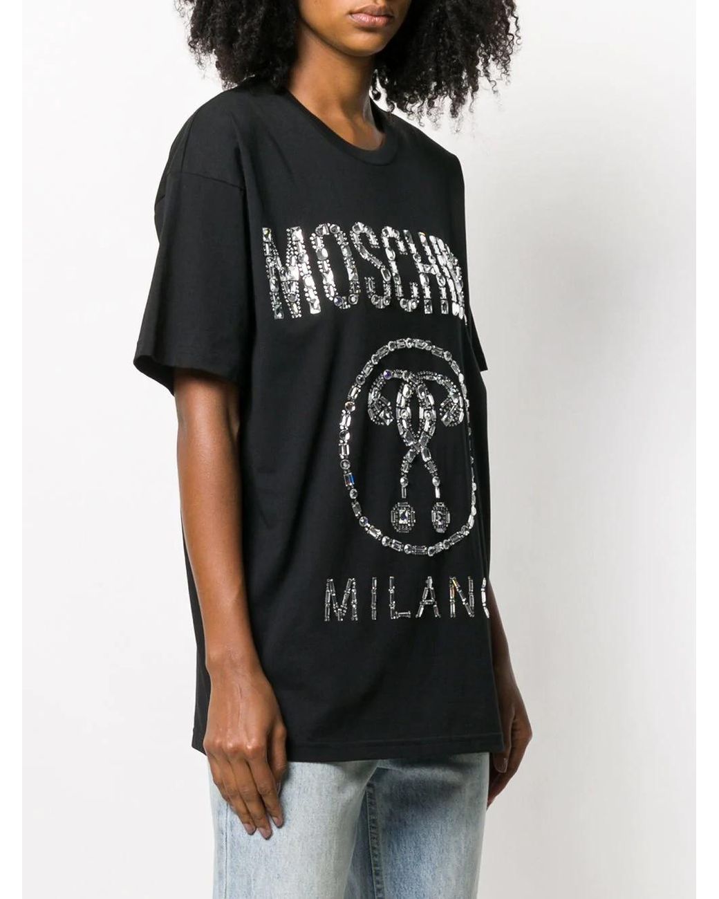 Moschino Black Logo Rhinestone T-Shirt