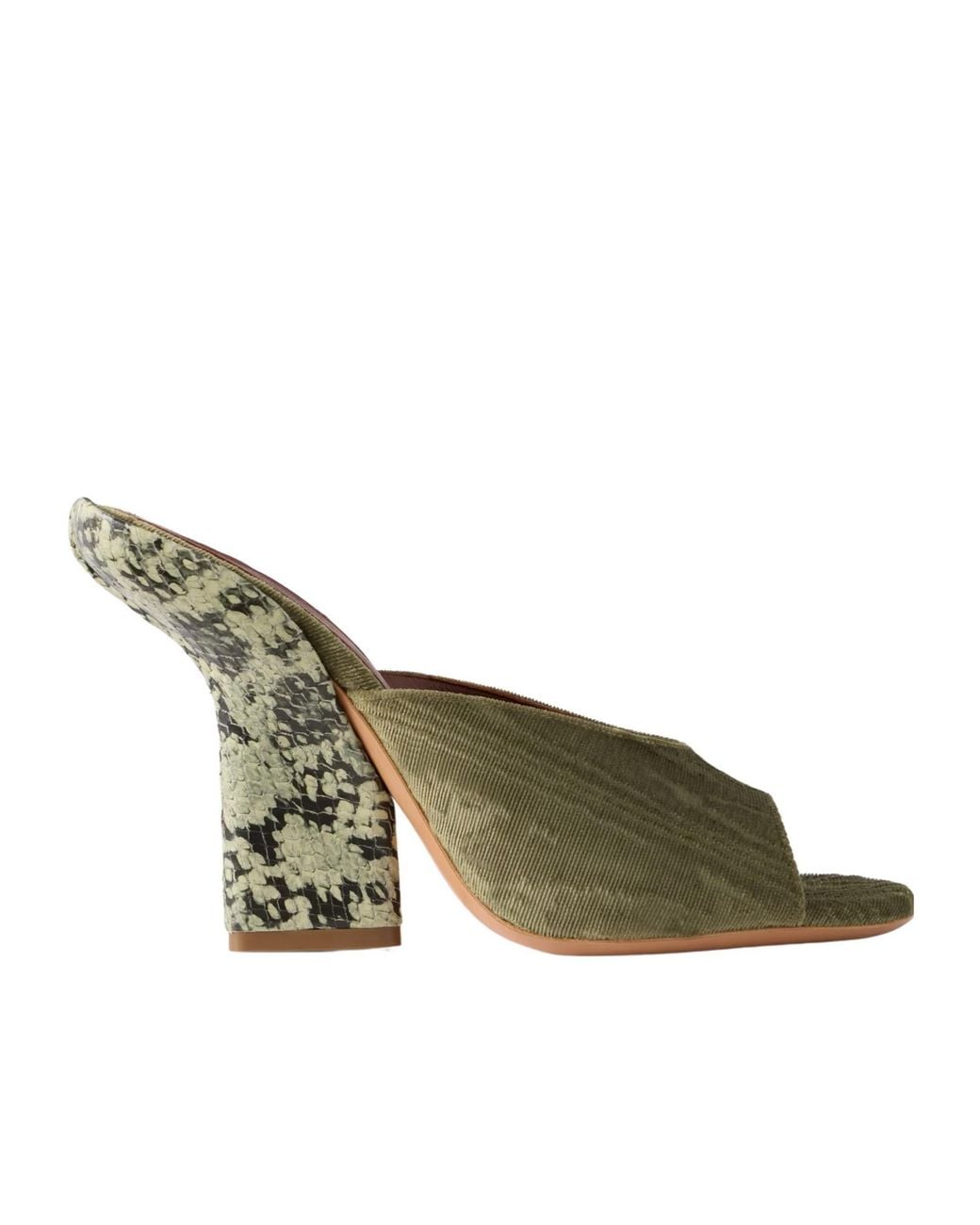 Dries Van Noten Green Snake-Effect Leather-Trimmed Velvet-Moire Sandals