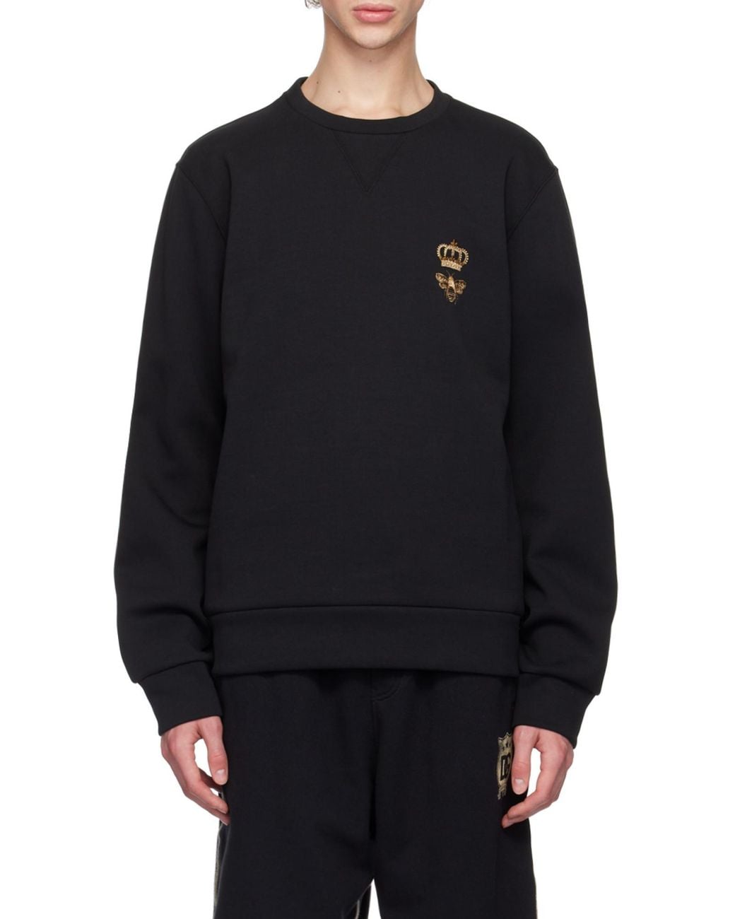 Dolce & Gabbana Black Bee-Embroidered Crewneck Sweatshirt for men