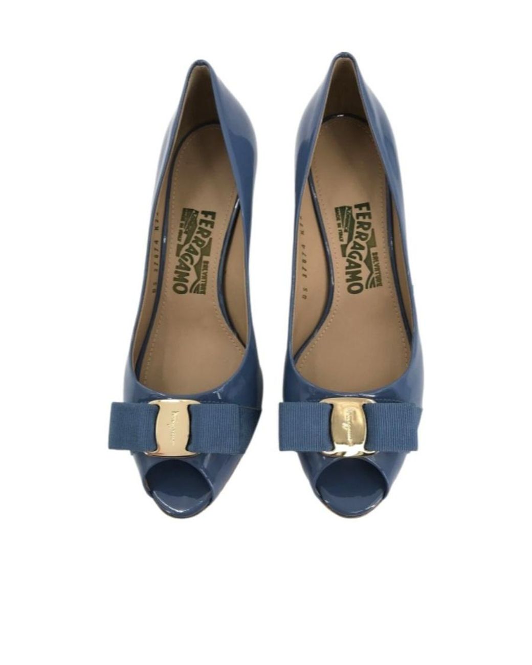 Ferragamo Blue Logo Open-Toed Heels