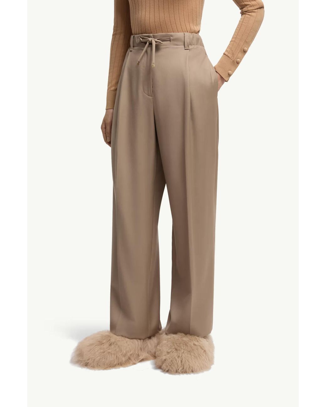 Moncler Natural Wool Gabardine Tailored Pants