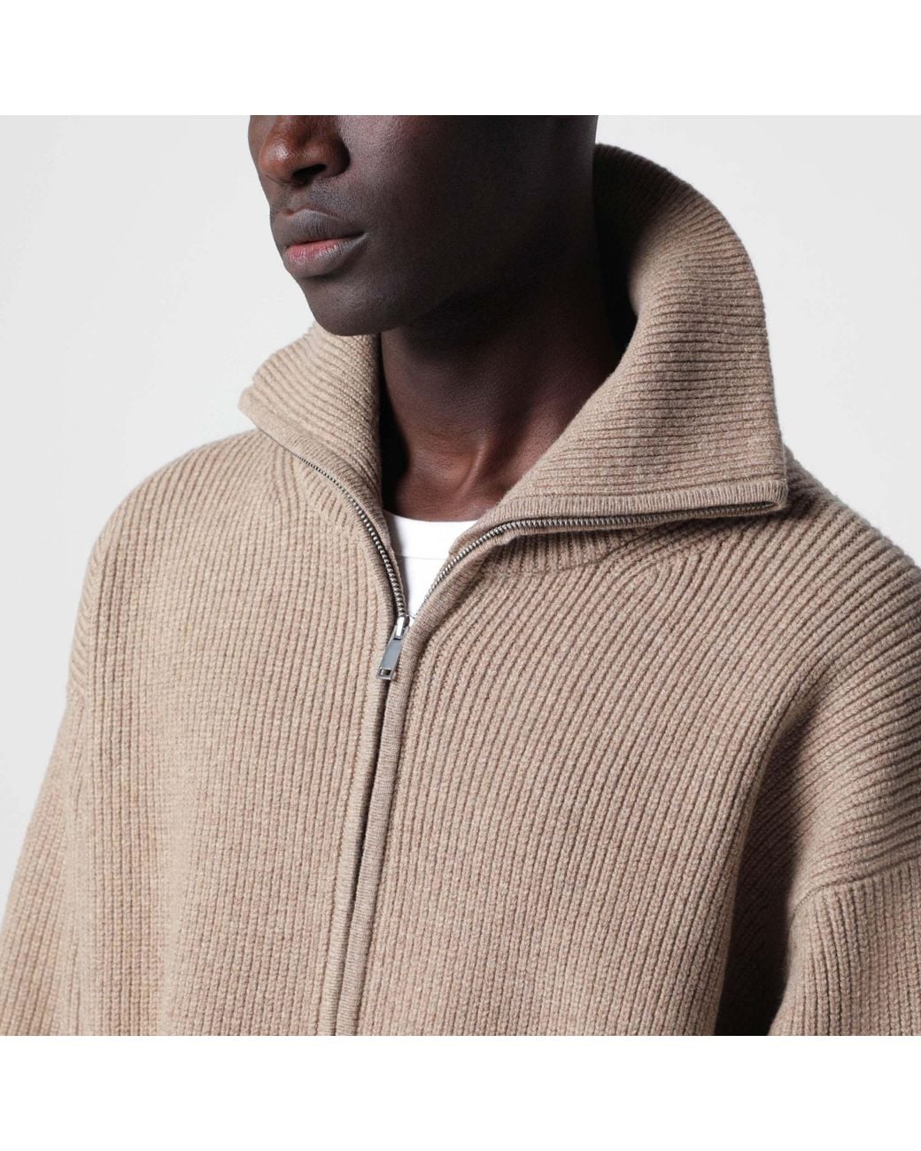 Studio Nicholson Natural Ribbed-Knit Zip-Up Cardigan for men