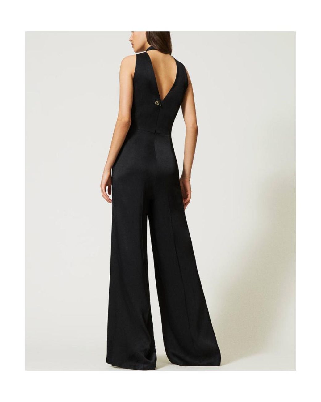 Twinset Black Sleeveless Satin Jumpsuit