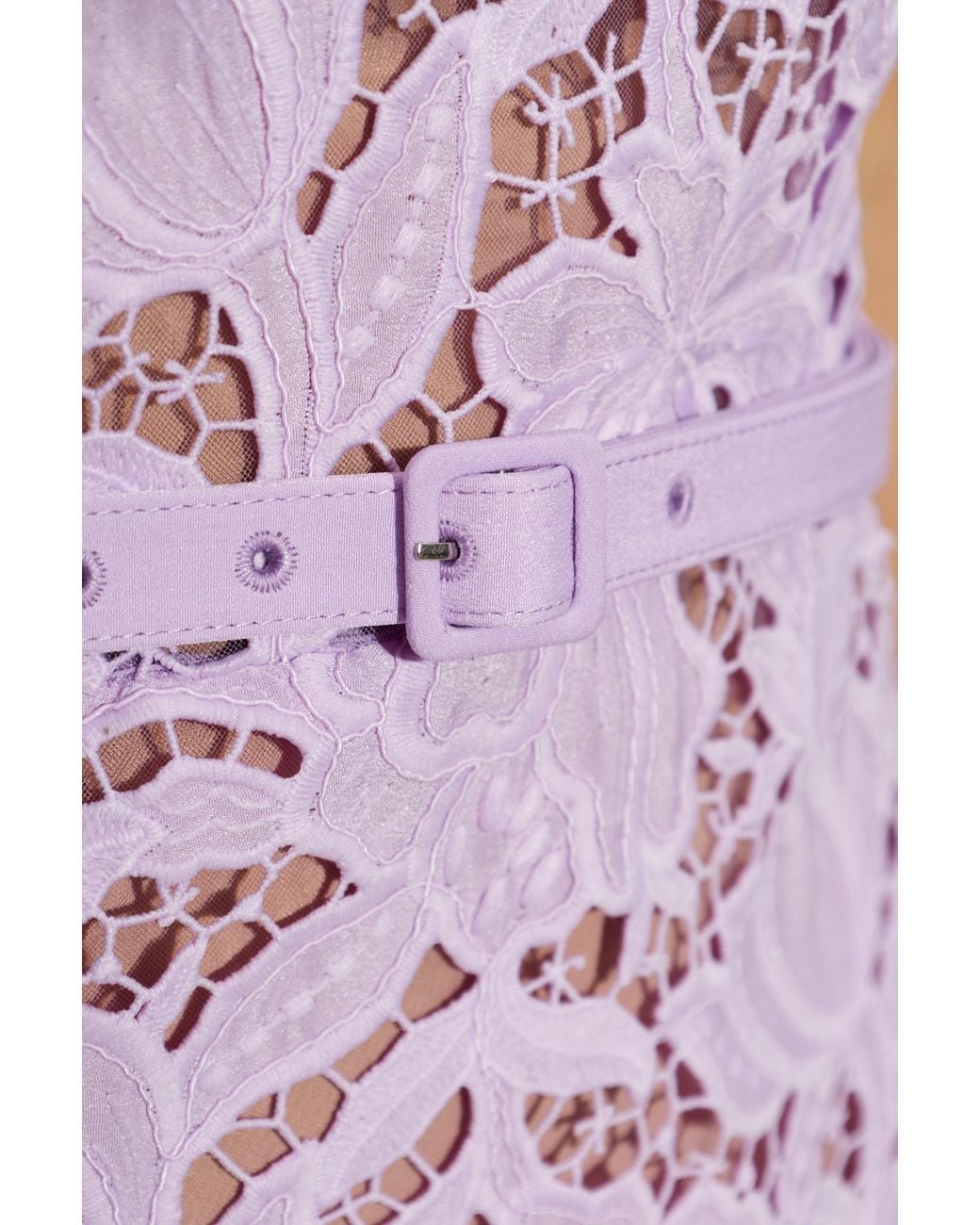 Self-Portrait Purple Belted Floral-Lace Midi Dress