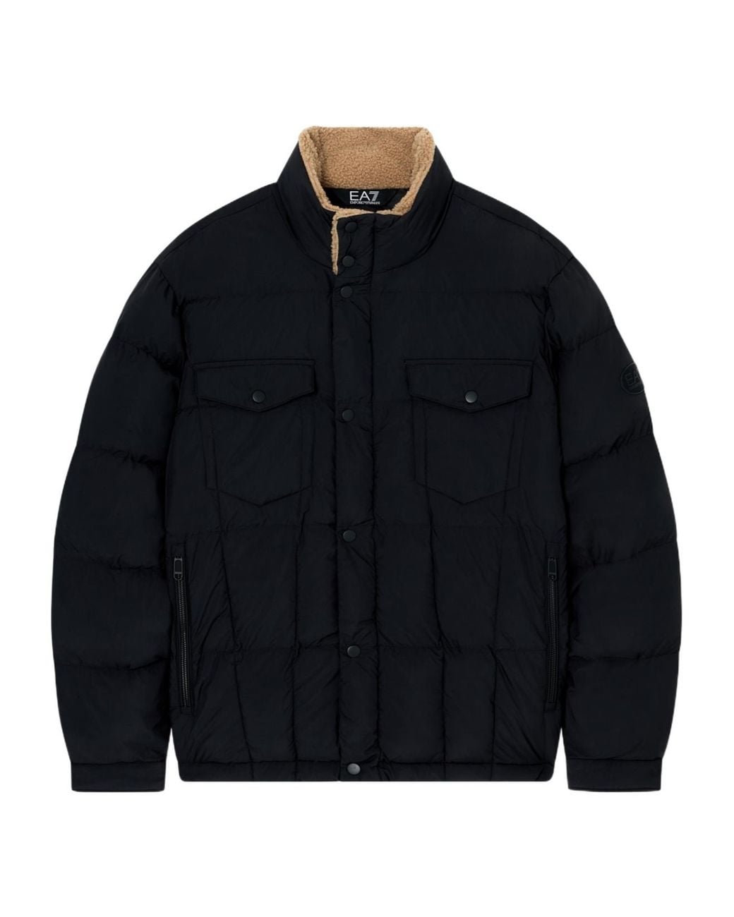 EA7 Blue Long-Sleeved Cotton-Padded Jacket for men