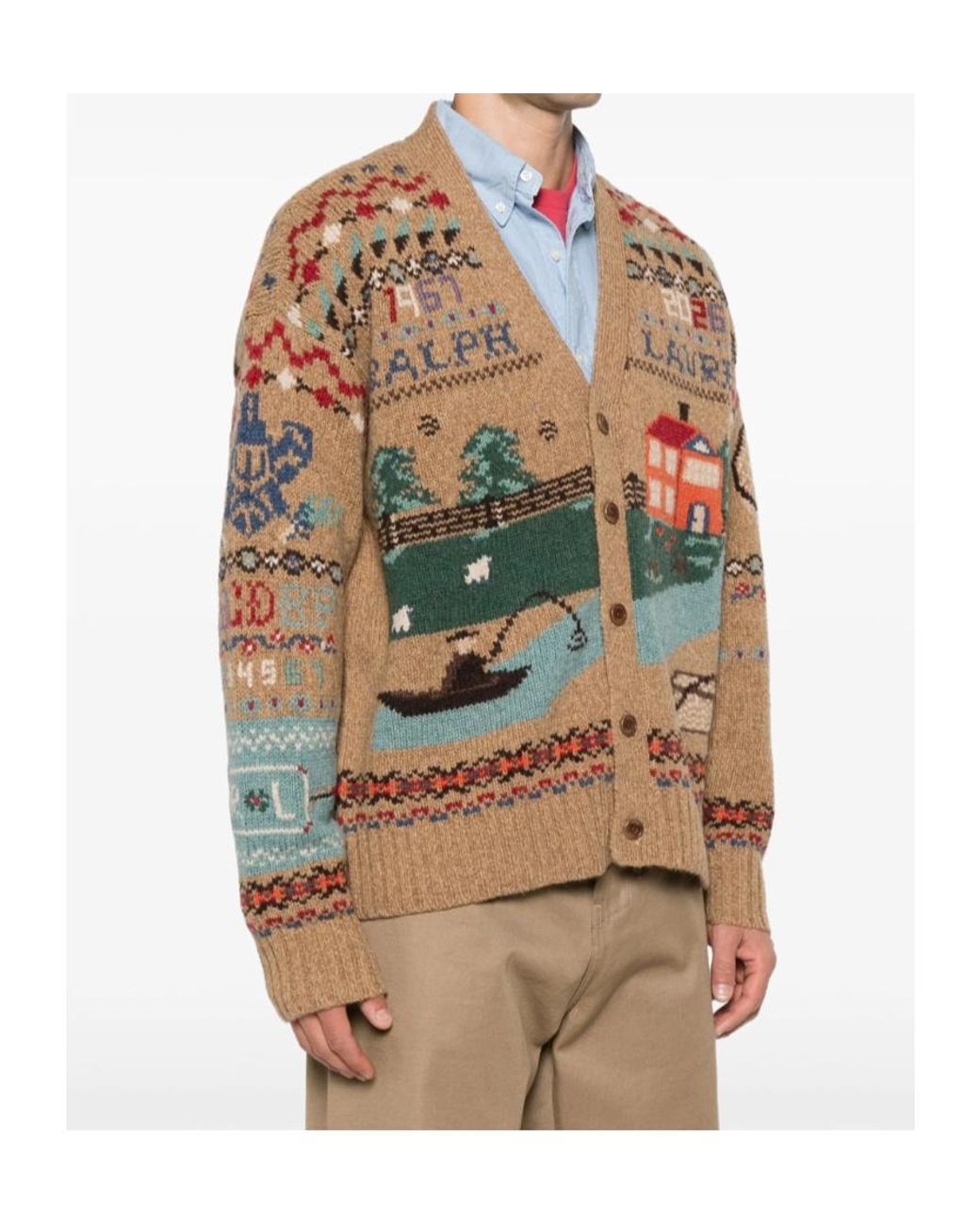 Polo Ralph Lauren Gray Panorama Intarsia Cardigan for men