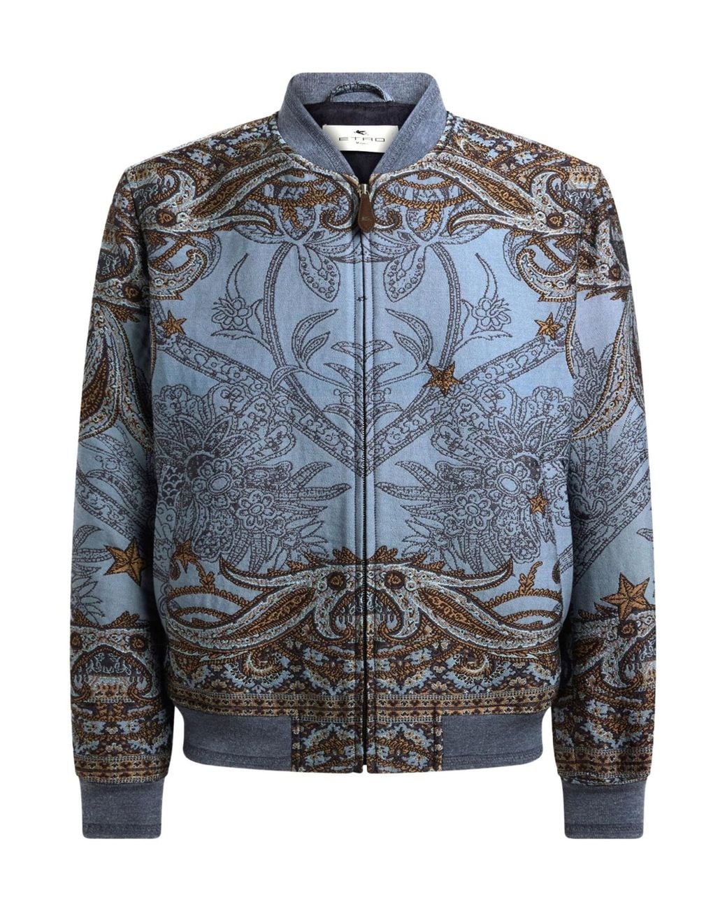 Etro Blue Wool-Blend Jacquard Bomber Jacket With Placed Pegaso Motif for men