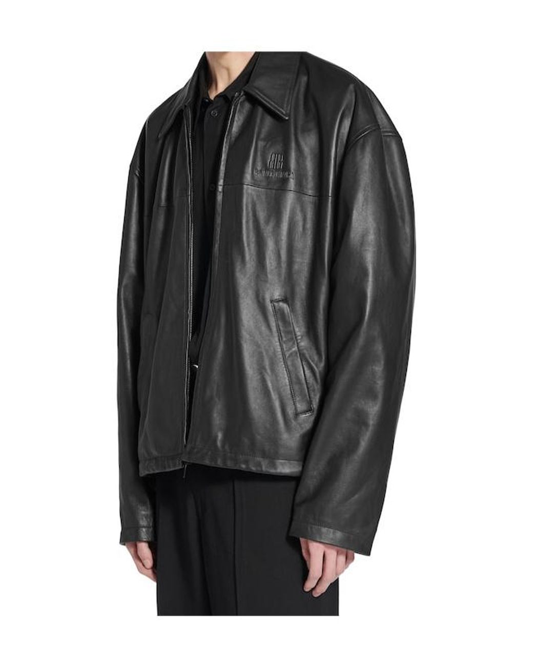 Balenciaga Black Nano Bb Zipped Leather Jacket for men