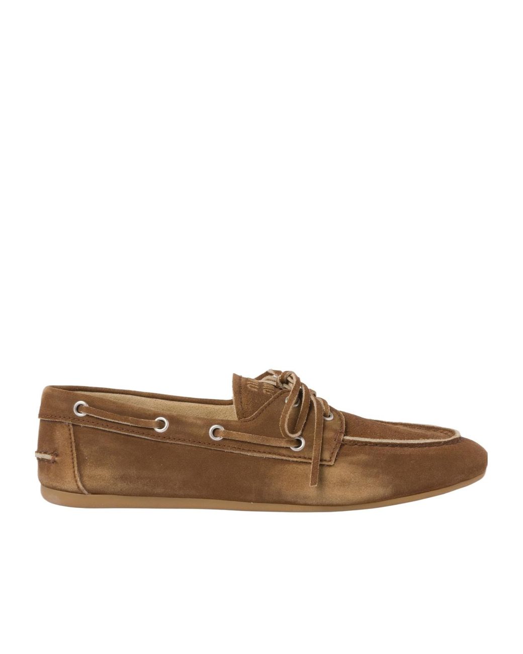 Miu Miu Brown Logo Embossed Loafers