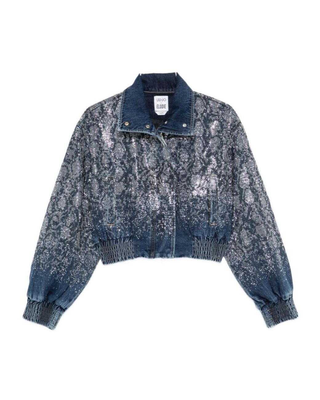 Liu Jo Blue X Elodie Sequin-Embellished High Neck Denim Jacket