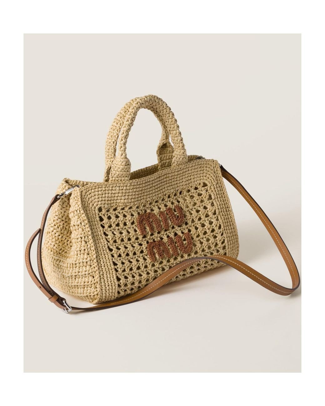 Miu Miu Natural Raffia-Effect Woven Handbag