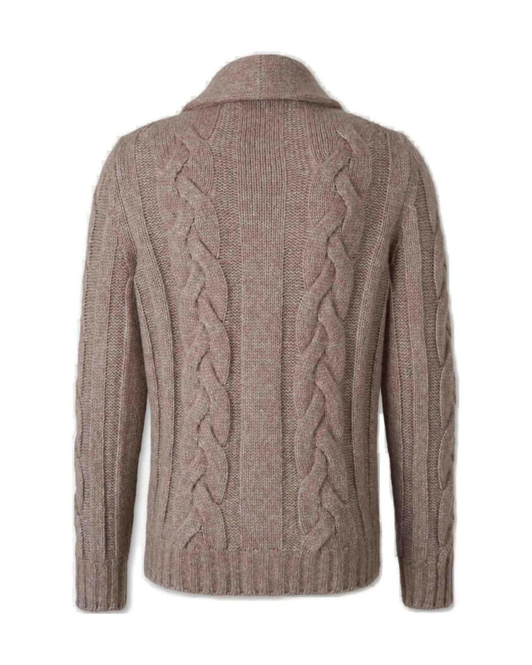 Gran Sasso Brown Cable-Knit Button-Up Cardigan for men