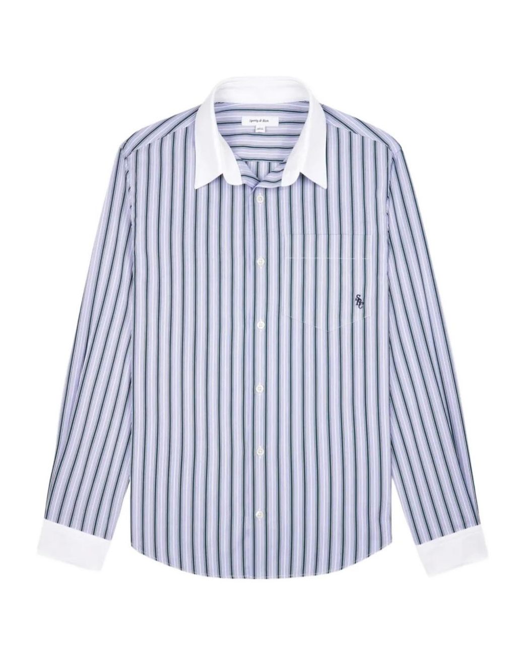 Sporty & Rich Blue Striped Contrast-Collar Shirt