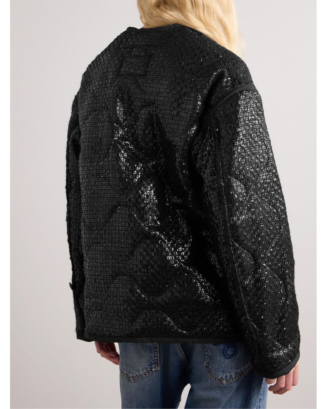 R13 Black Quilted Padded Metallic Tweed Jacket