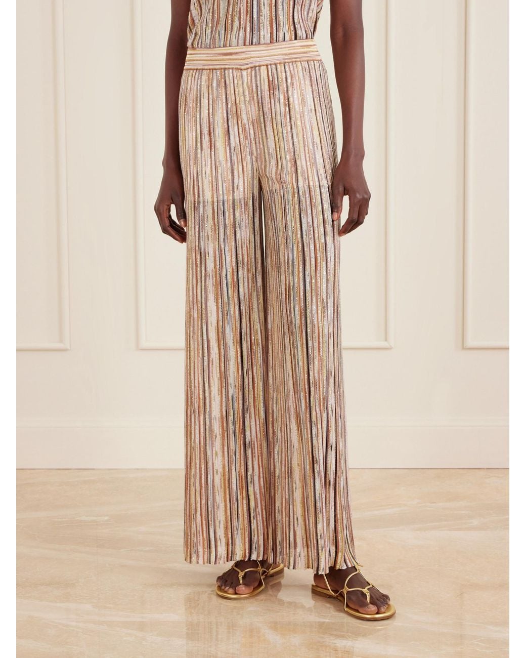 Missoni Natural Embellished Metallic Crochet-Knit Wide-Leg Pants