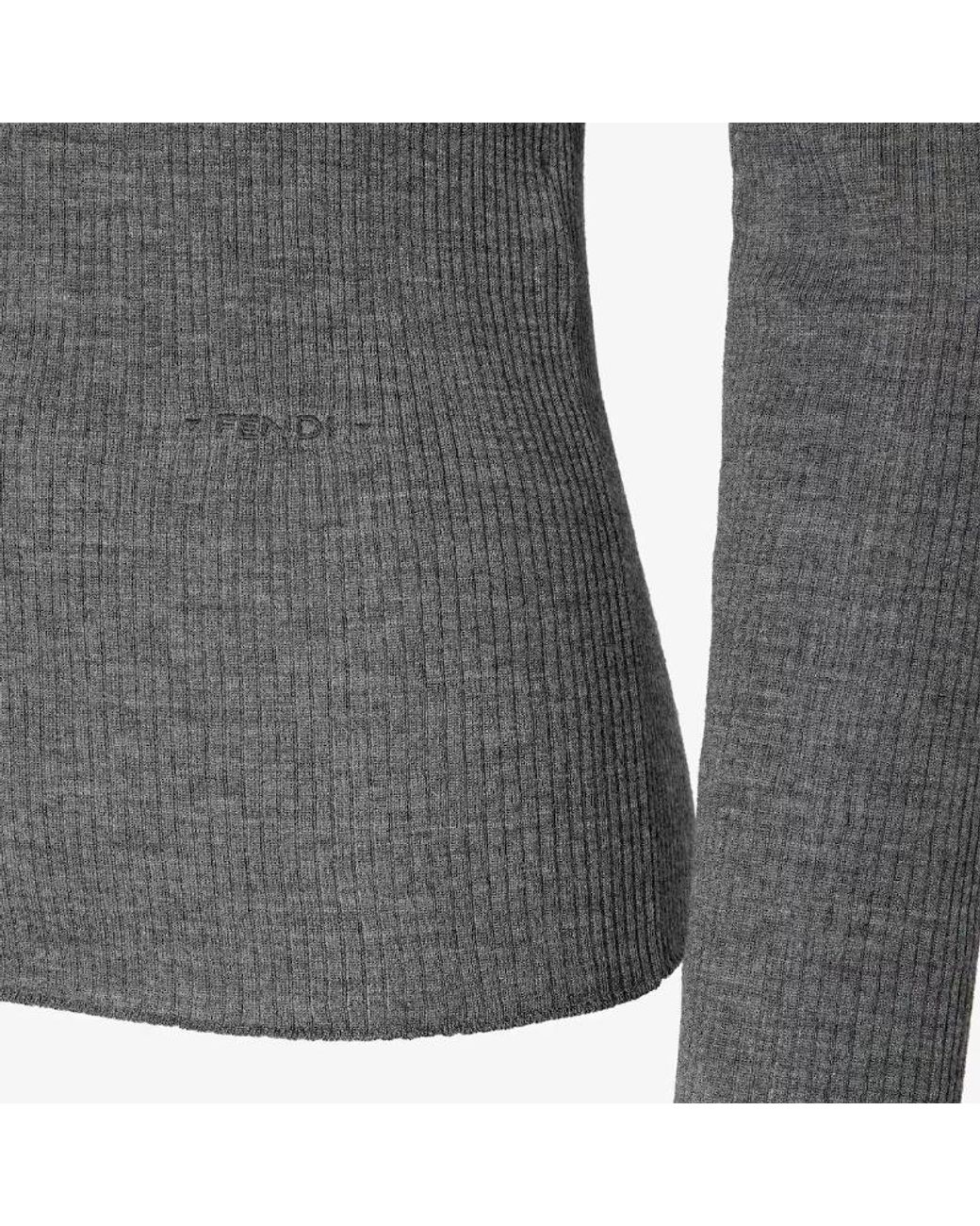Fendi Gray Melange Wool Ribbed Sweater
