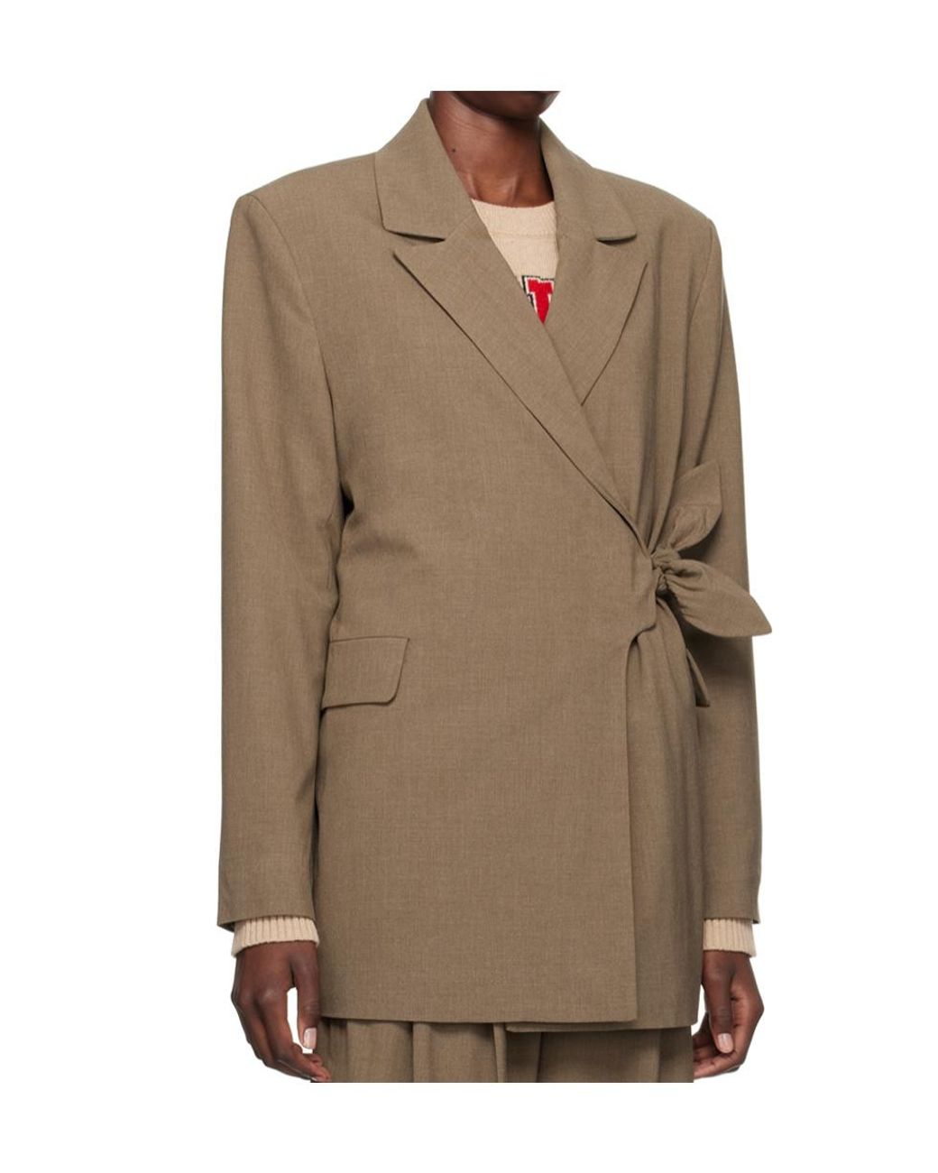 Ganni Brown V-Neck Wrap Blazer