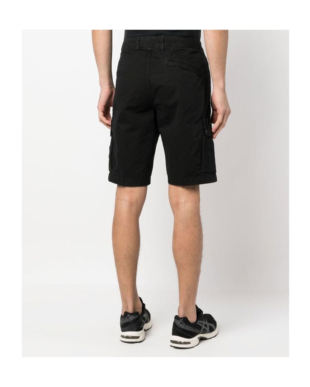 Stone Island Black Compass Patch Cargo Shorts for men