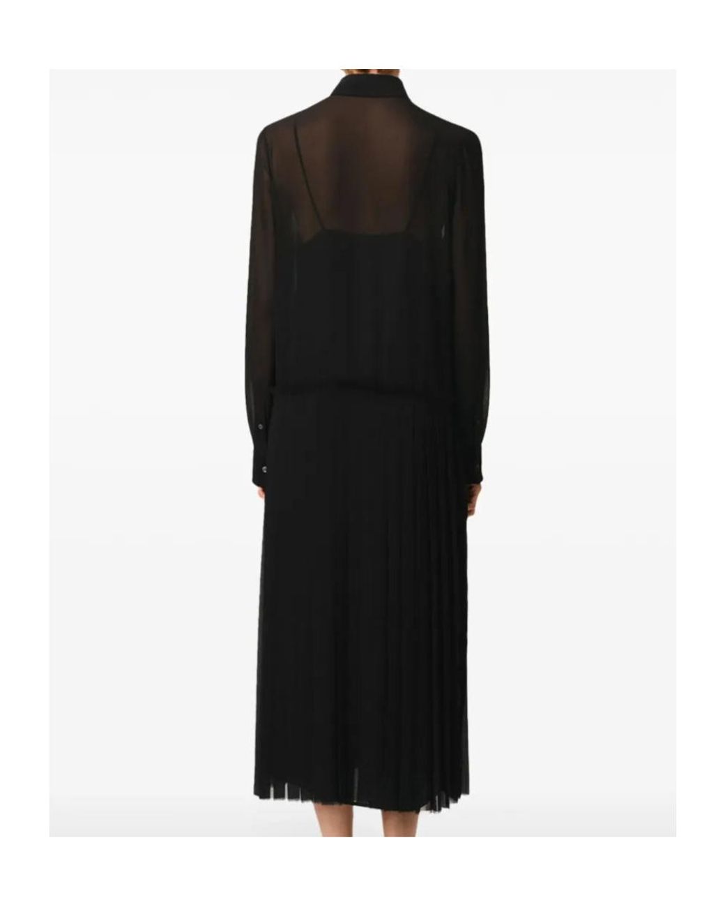 AMI Black Long-Sleeved Pleated Midi Dress