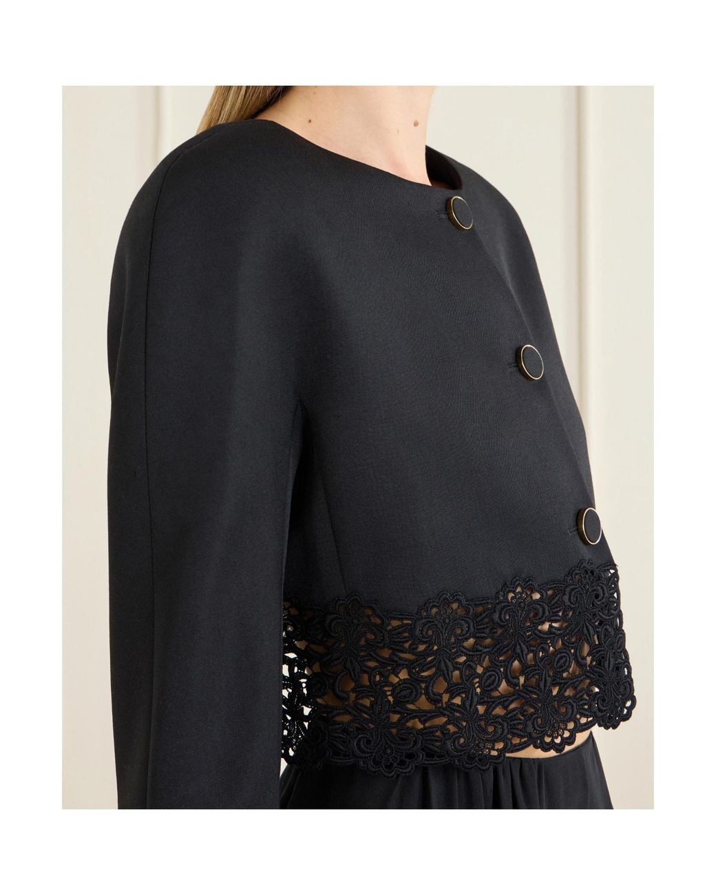 Chloé Blue Chloé Cropped Lace-Hem Cropped Cardigan