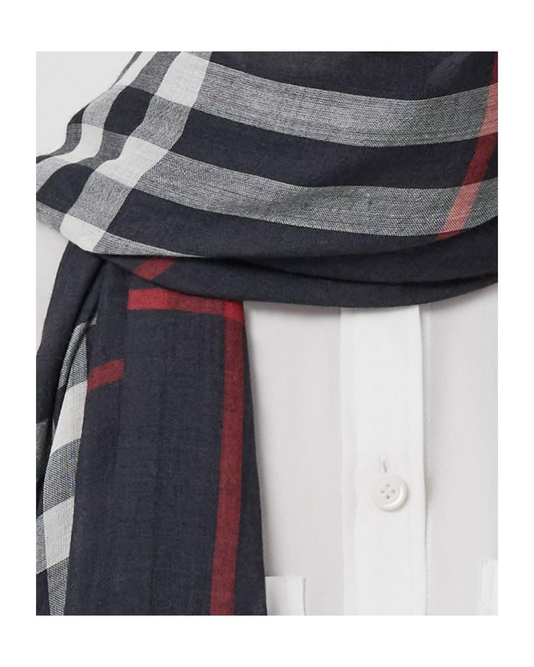 Burberry Blue Lightweight Check Scarf