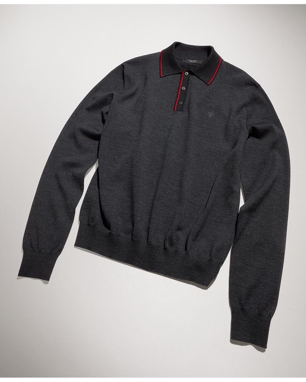 Gucci Black Crest-Embroidered Long-Sleeve Polo Shirt for men