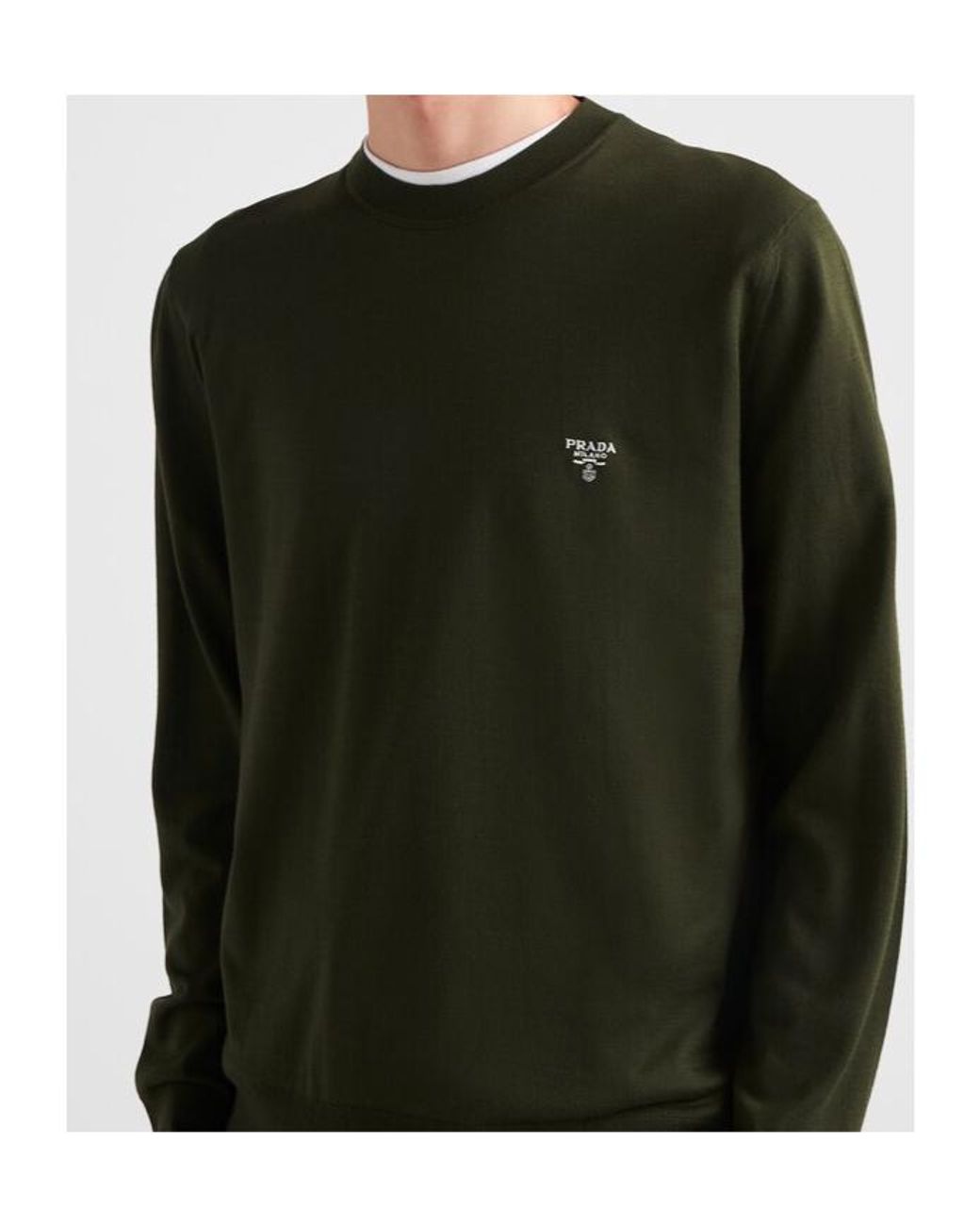 Prada Green Superfine Wool Crew-Neck Sweater for men