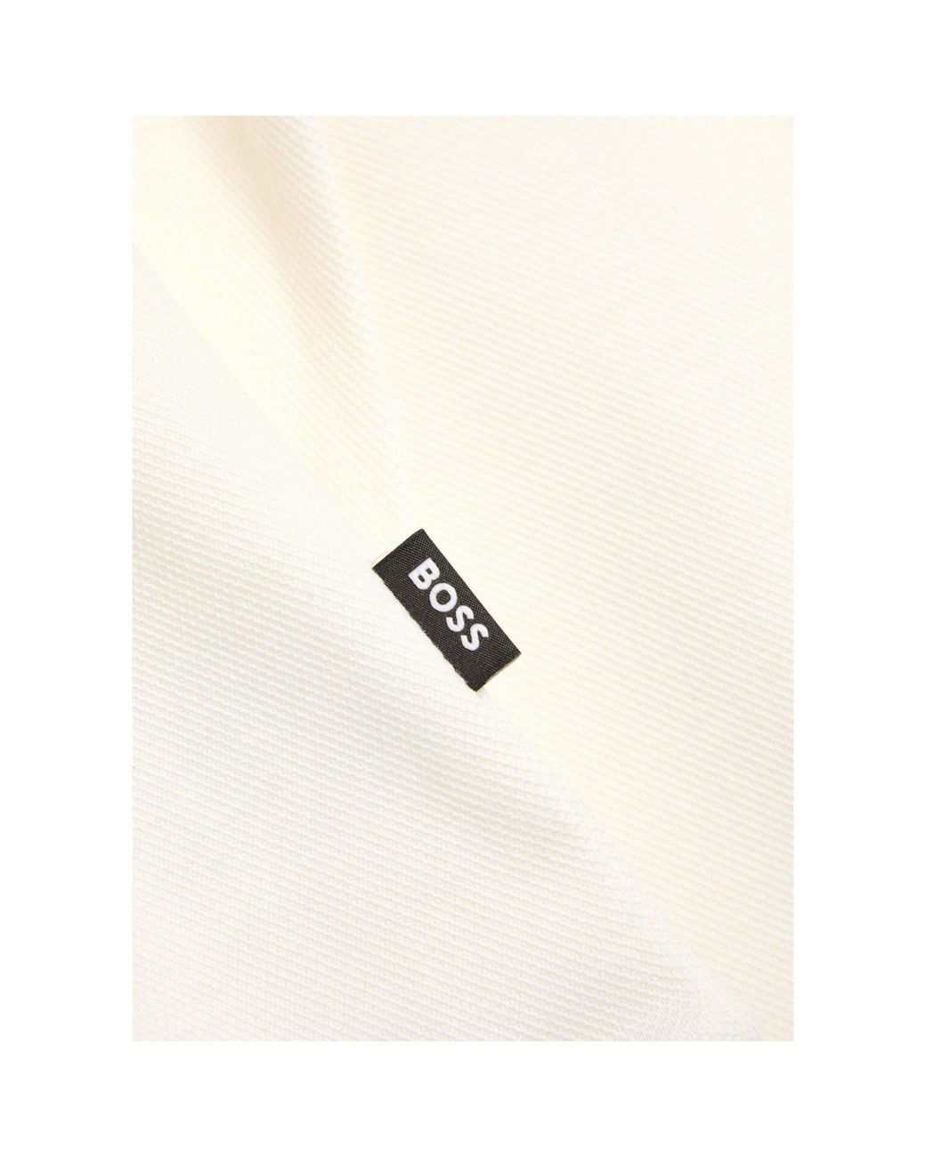 Boss White Pure Cotton Semi-Zipper Knitted Sweater for men