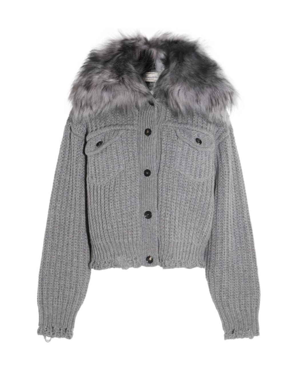 Blumarine Gray Fur Insert Knit Cardigan