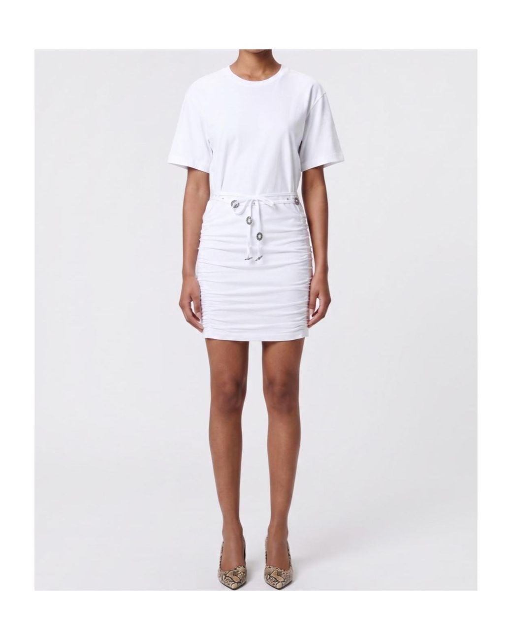 Pinko White Anguillara Ruched Mini Dress